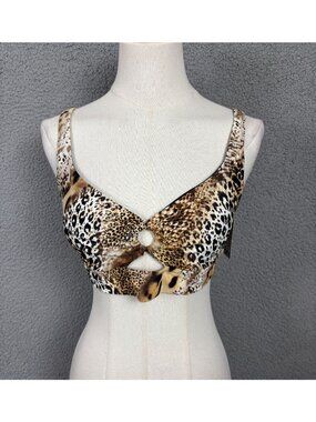 Bar III Women's Safari Fling Banded Bikini Top, Leopard Print Multi Size Lg NWTs